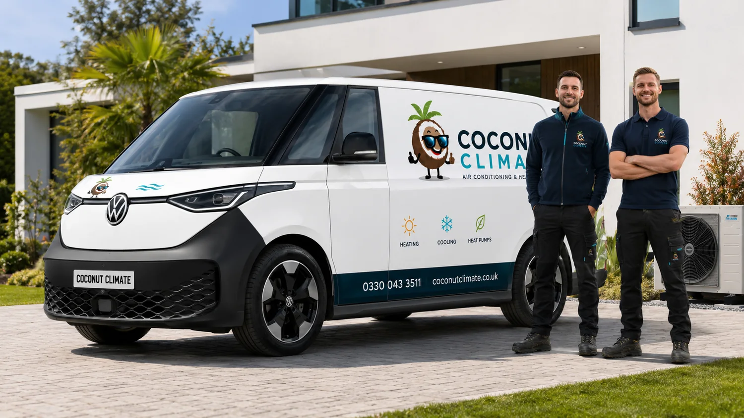 Coconut Climate engineers working on a heat pump